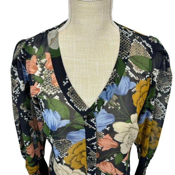 Cabi Snakeskin Floral Sheer Blouse Snake Charmer Colorful 3762 Womens Size XS - Picture 2 of 12